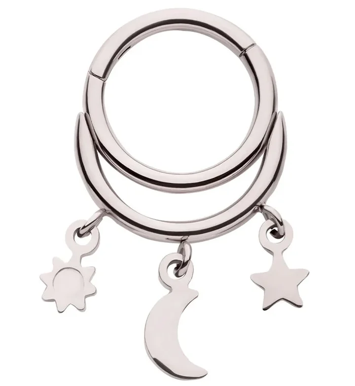 Celestial Dangle Stainless Steel Hinged Segment Ring