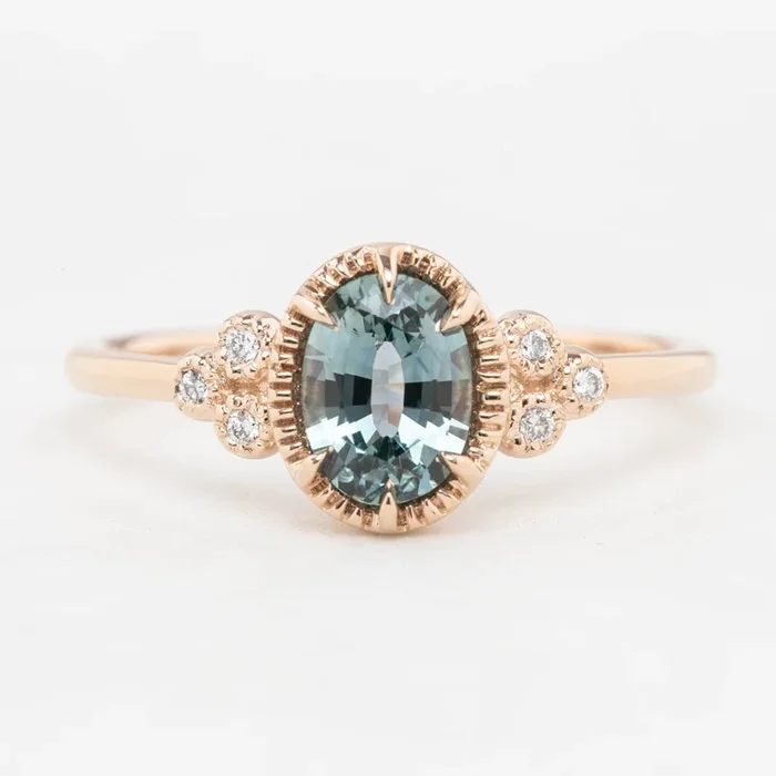 Celine Ring – 0.86ct Blue Green Montana Sapphire Ring, 14k Rose Gold (One of a kind)