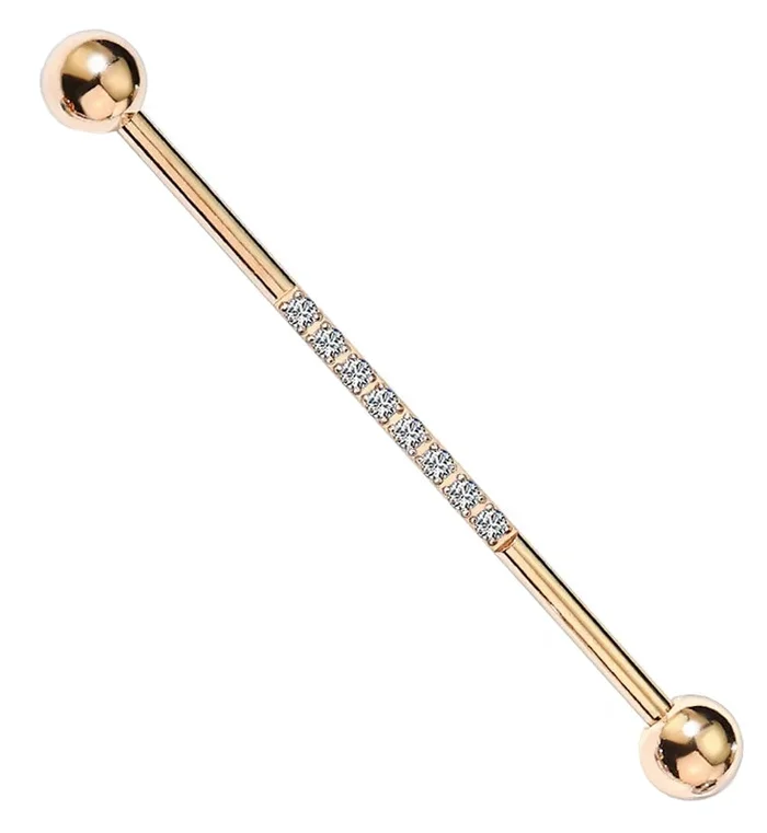 Center Line Rose Gold PVD CZ Industrial Barbell
