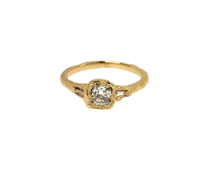 Champagne Three Stone Diamond Armach Engagement Ring
