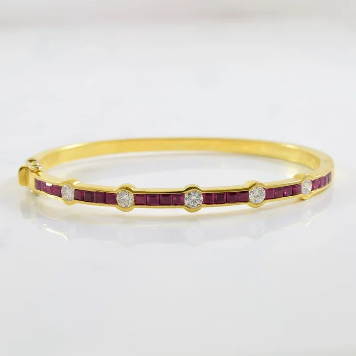 Channel Set Diamond & Ruby Bangle | 0.85ctw, 2.80ctw | 8″ |