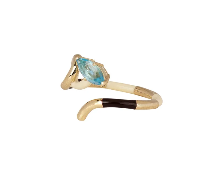 Cherry Chocolate and Panna Enamel Blue Topaz Ring
