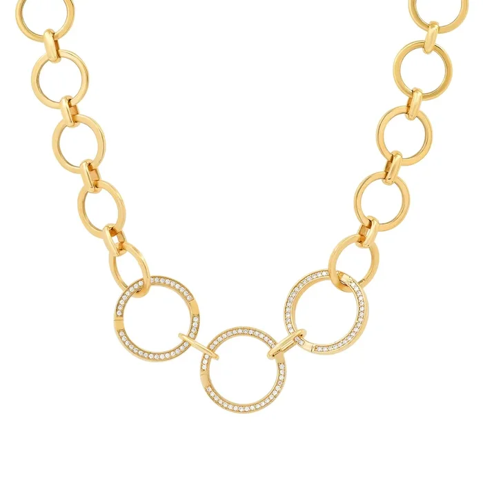 CIRCLES & DIAMOND CONNECTORS CHAIN, 14kt GOLD