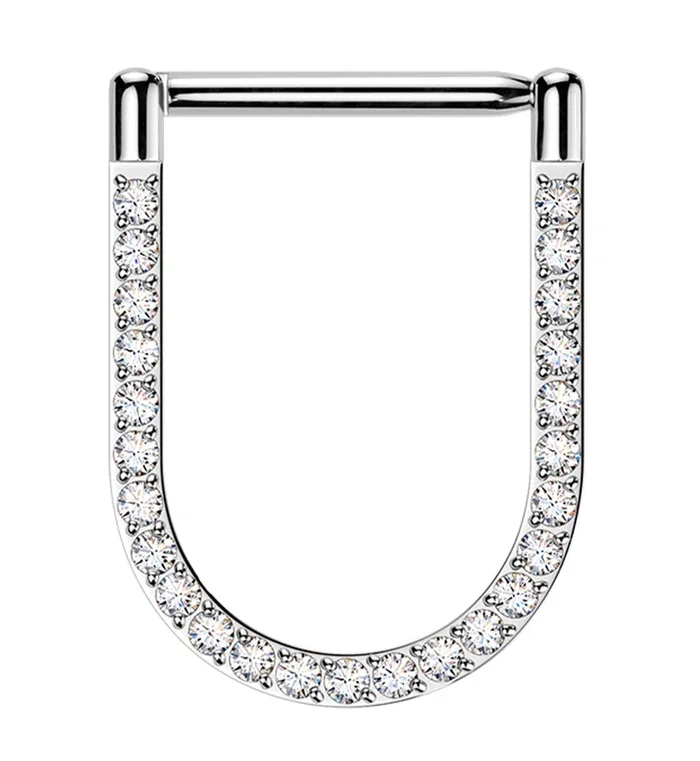 Clear CZ U-Shaped Titanium Hinged Segment Ring