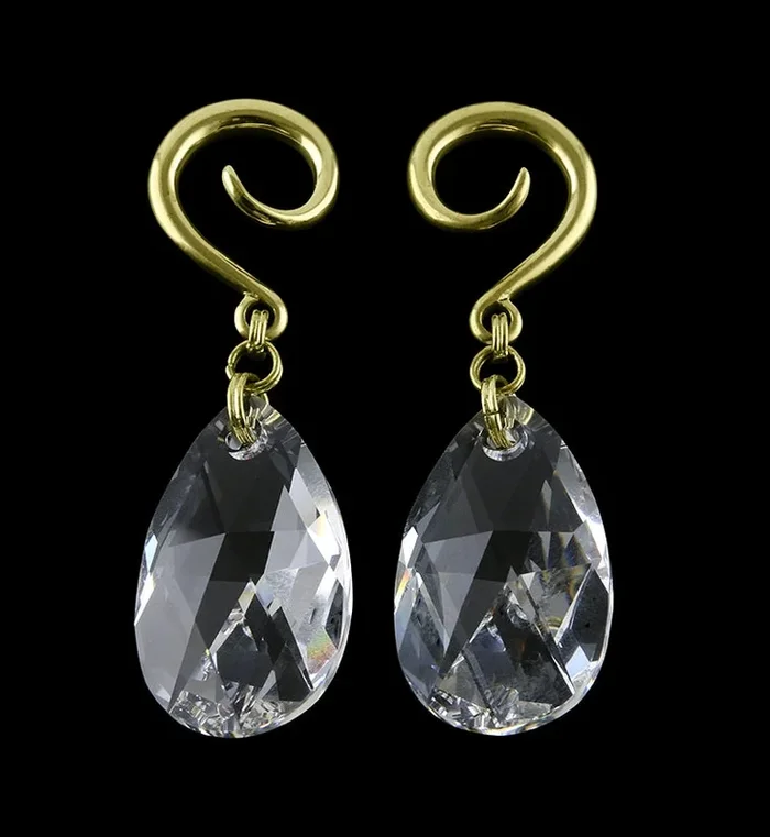 Clear Swarovski Teardrop CZ Brass Ear Weights
