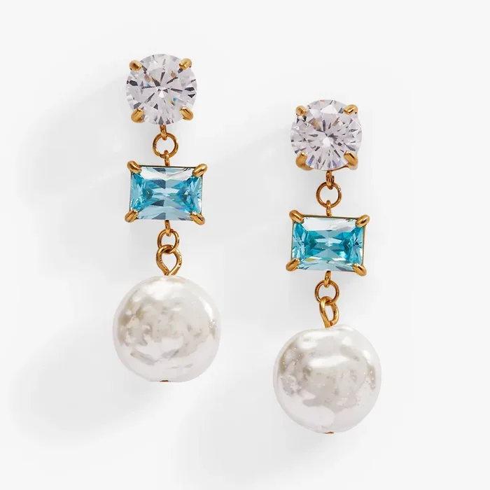 Coin Pearl Triple Drop Earring