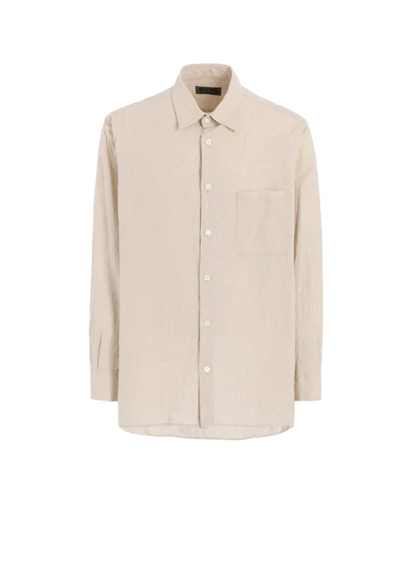 COTTON/LINEN POPLIN LOOSE-FIT REGULAR COLLAR SHIRT