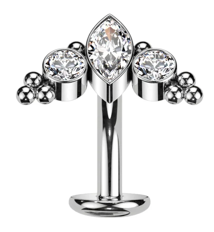 Crest Clear CZ Titanium Threadless Floating Belly Button Ring (Convex Disk)
