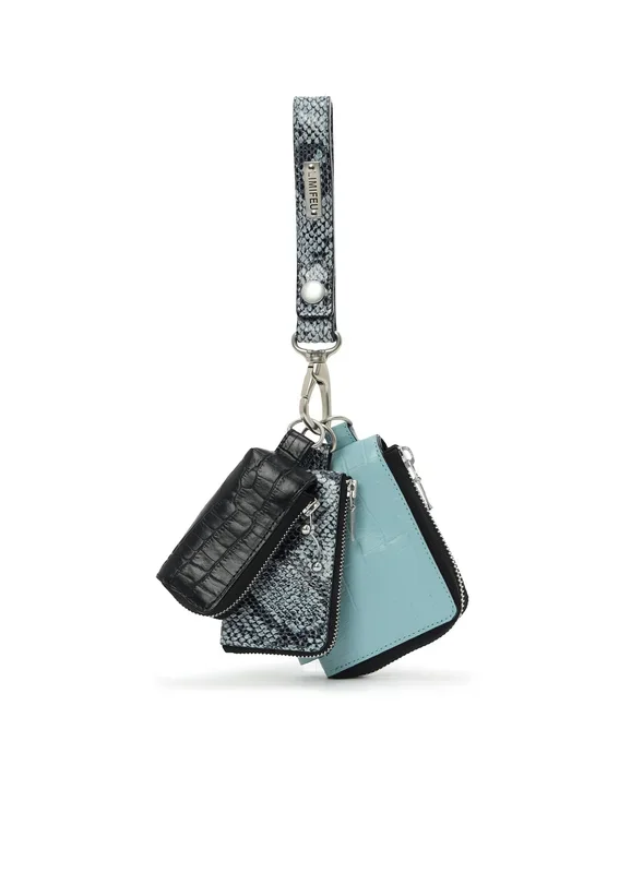 CROC+ SNAKE EMBOSSED LEATHER 3LAYERS POUCH