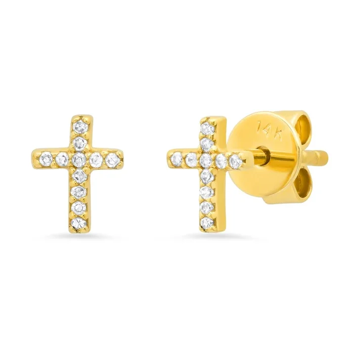 CROSS DIAMOND STUDS, 14kt GOLD