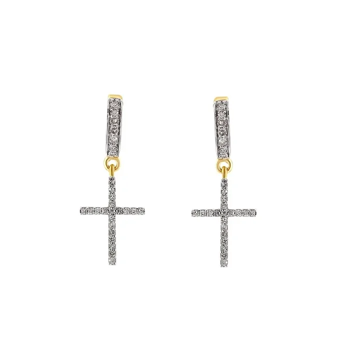 Cross Earring With Natural Diamond