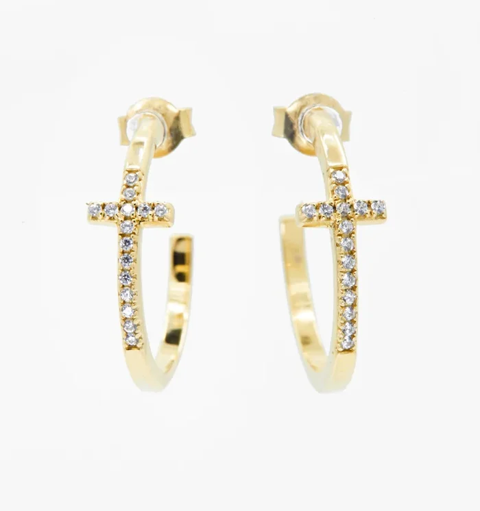 Cross Pave Hoop Earrings