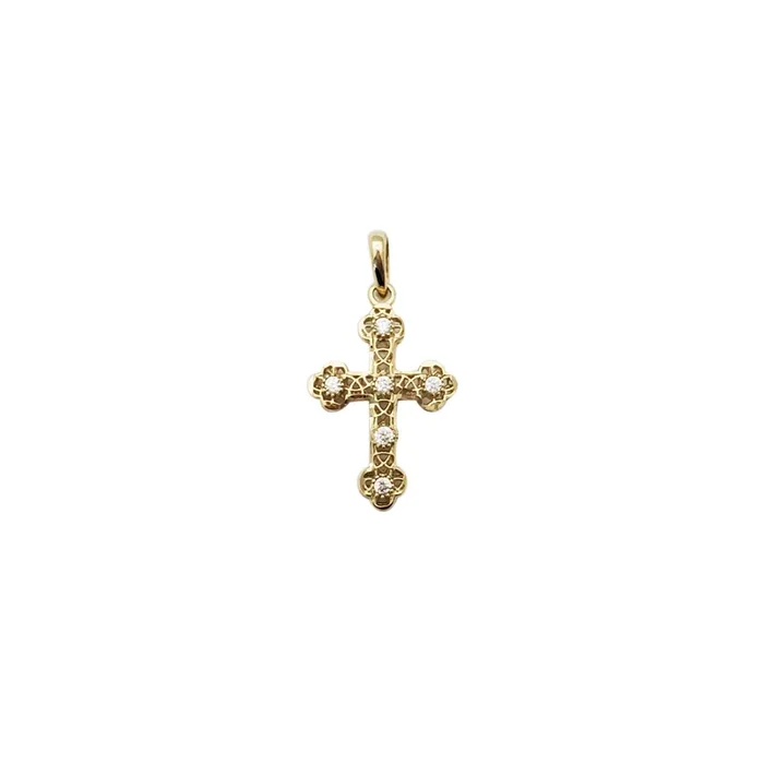 Cross Puntured CZ Pendant (14K)