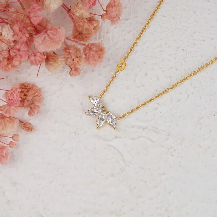 Crystal Leaf Marquise Moissanite Pendant Necklace 1.00 CT