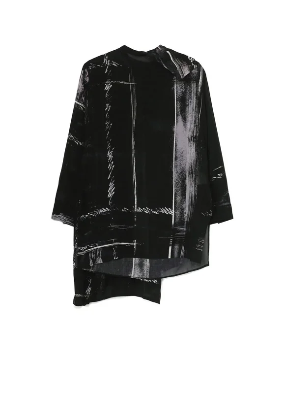 CU/ LAWN BLURRED CHECK BACK TIE BLOUSE