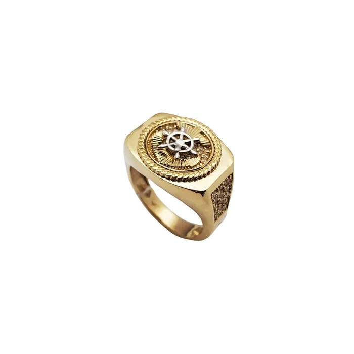 Cuban Frame Nautical Anchor Ring (14K)