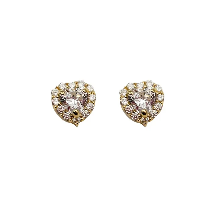 Cubic Zirconia Heart Earrings (14K)
