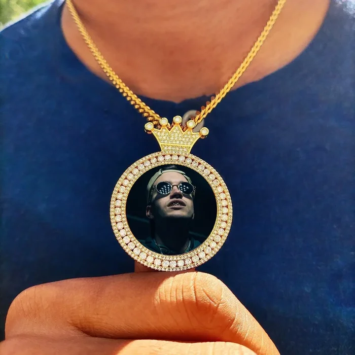 Custom 18k Gold Diamond Crown Picture Pendant