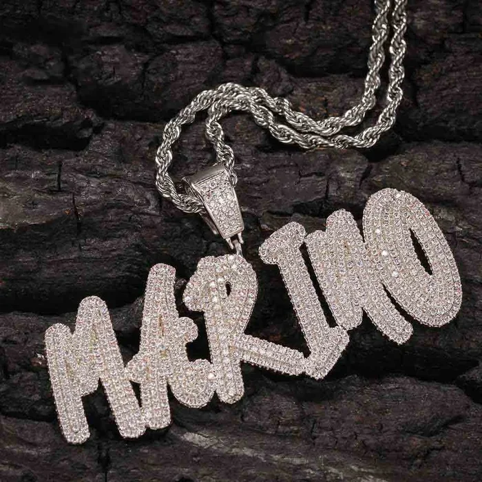 【Custom】Iced 1 Row/2 Row Cursive Letter Pendant
