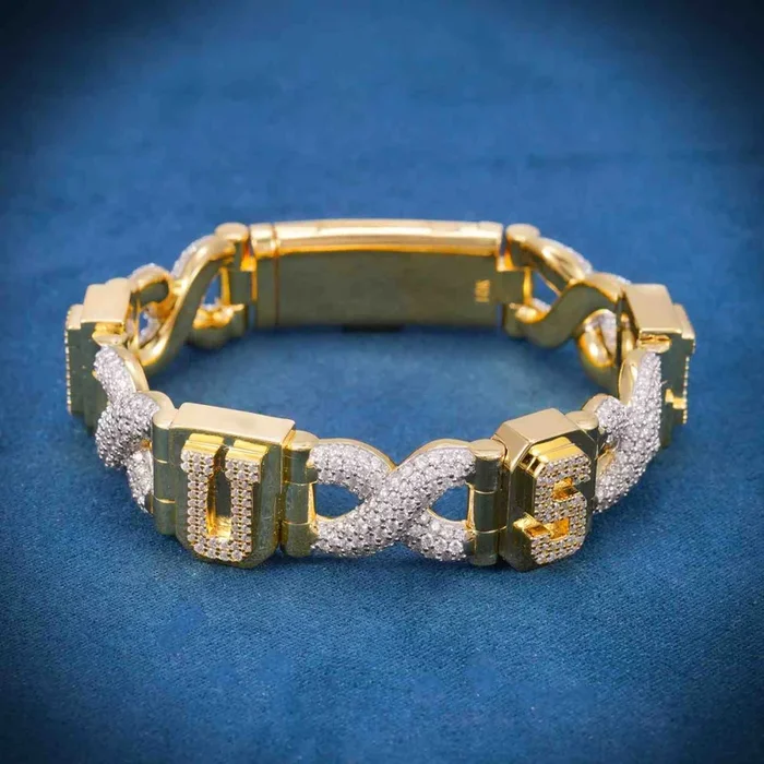 Custom Letters Moissanite Infinity Link Bracelet 14K Gold