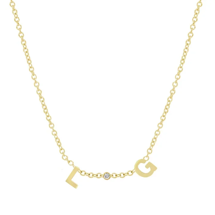 Custom Mini Letter Necklace with Bezel Accent