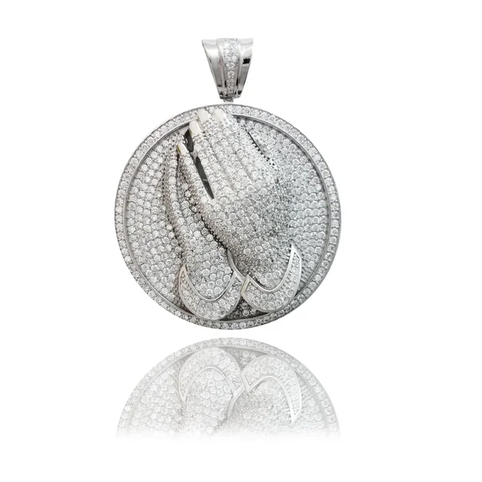 CZ Praying Hands Medallion (Silver)