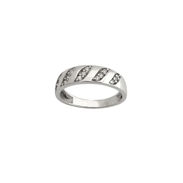 CZ Prong Crested Wedding Band (14K)
