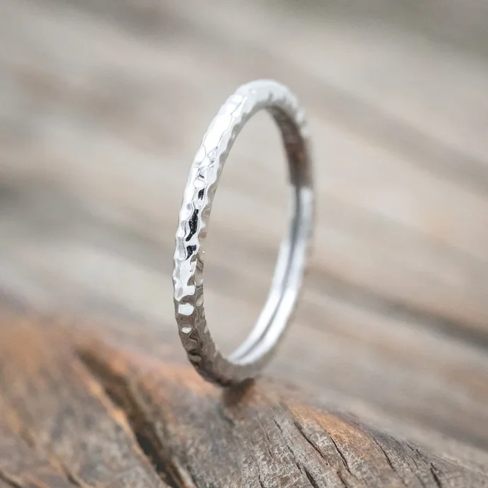 DAINTY 14K SOLID GOLD STACKING BAND WITH A HAMMERED FINISH