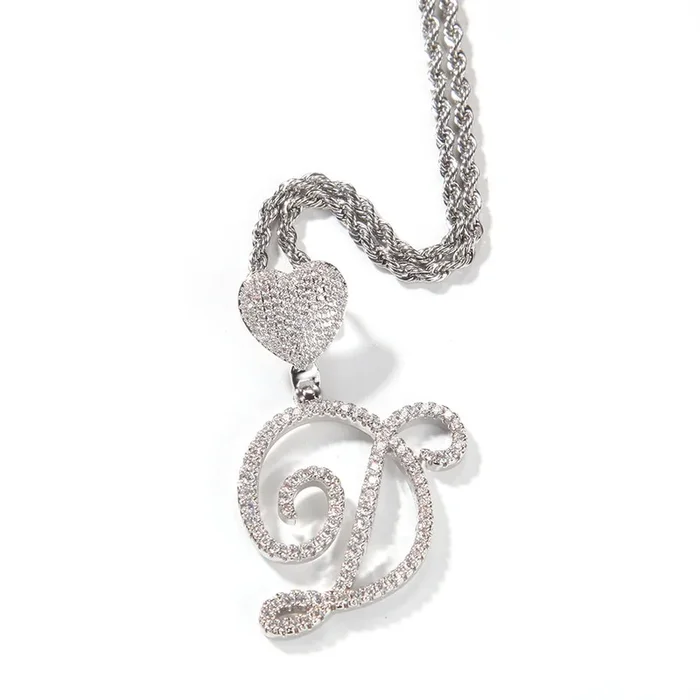 Dancing Script Initial Pendant with Heart Bail
