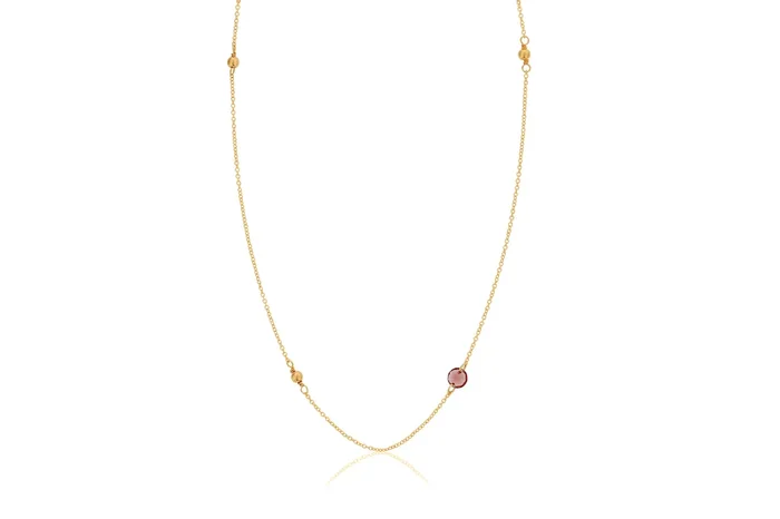 Dee Berkley Round Shape Garnet Yellow Gold Filled Necklace
