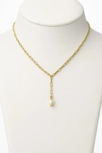 Devi Pearl Paper Clip Y Necklace Gold and Silver