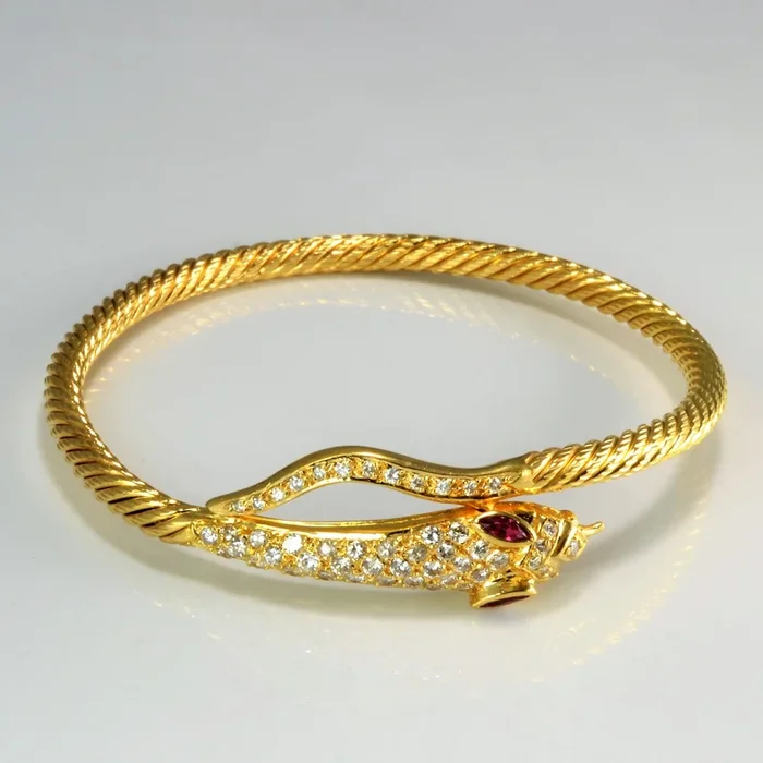Diamond & Ruby Snake Bangle | 1.00 ctw, 8”|