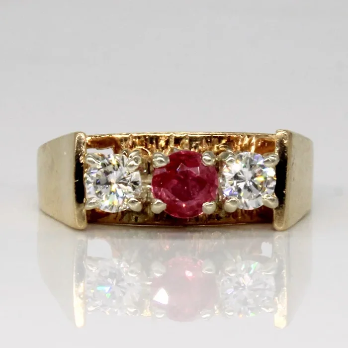 Diamond & Ruby Three Stone Ring | 0.46ctw, 0.38ct | SZ 8 |