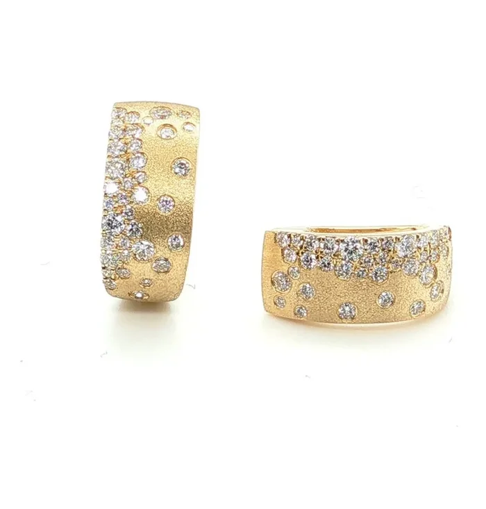 Diamond and 14k Yellow Gold Huggie Hoop Earrings, .66 Carat Total