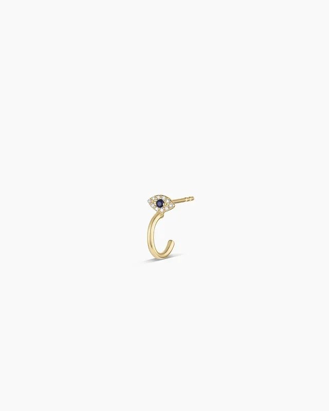 Diamond and Blue Sapphire Evil Eye Stud Single Huggie