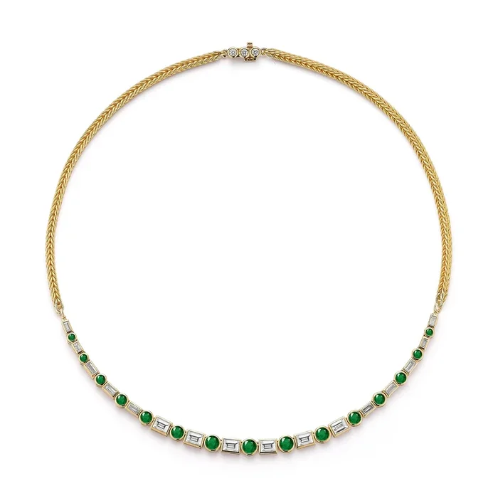 Diamond and Emerald Dot-Dash Bubble Necklace