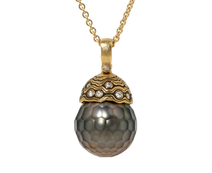 Diamond Capped Tahitian Pearl Pendant ONLY