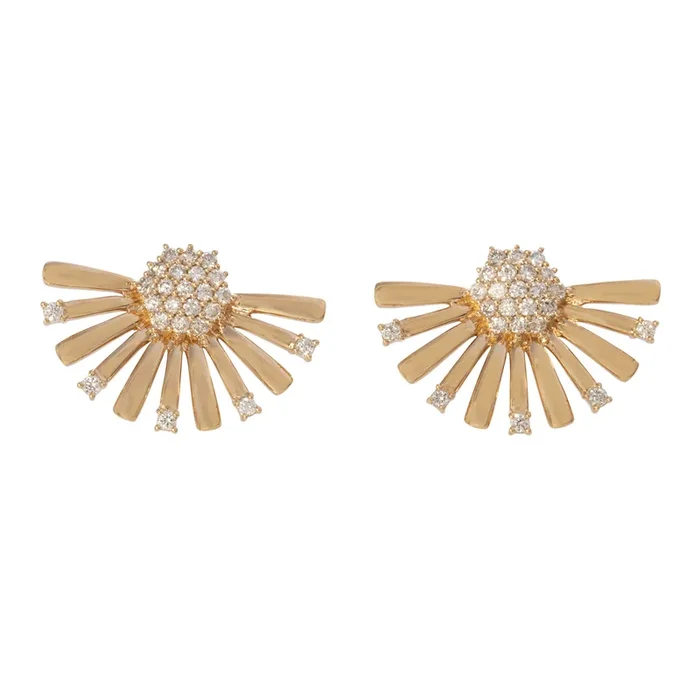 Diamond Cluster 14K Yellow Gold Fan Earrings