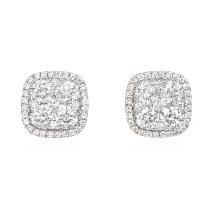 Diamond cluster earrings 14k white gold SKU E121