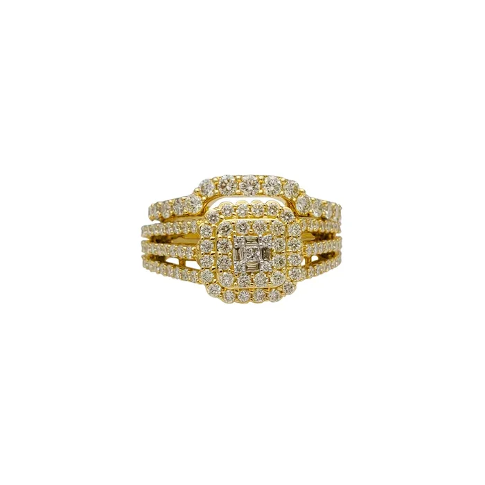 Diamond Cluster Milgrained Two-Piece-Set Ring (14K)