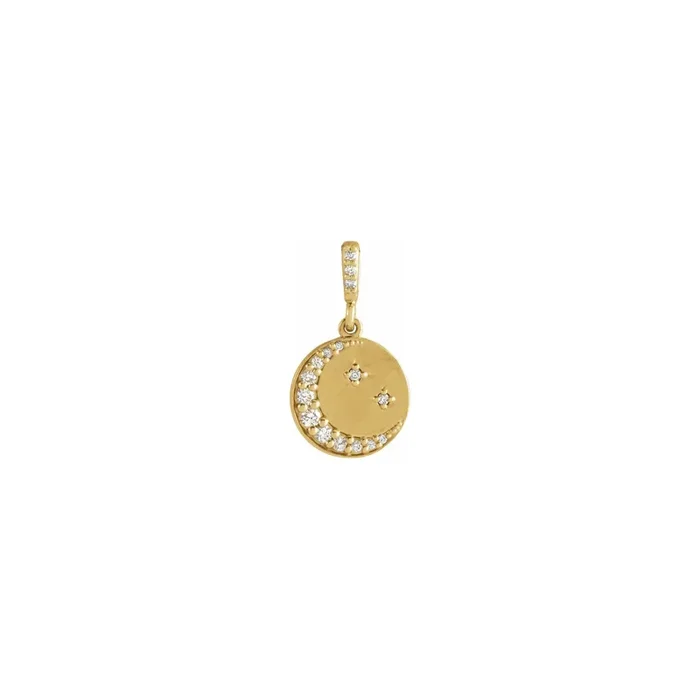 Diamond Crescent Moon and Stars Disc Pendant