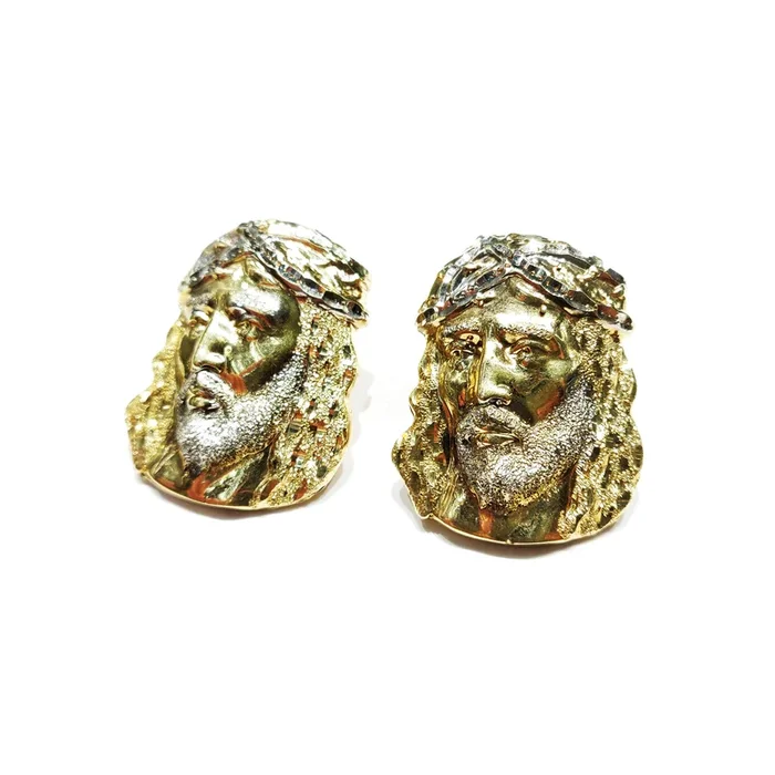 Diamond Cut Jesus Stud Earrings (14K)