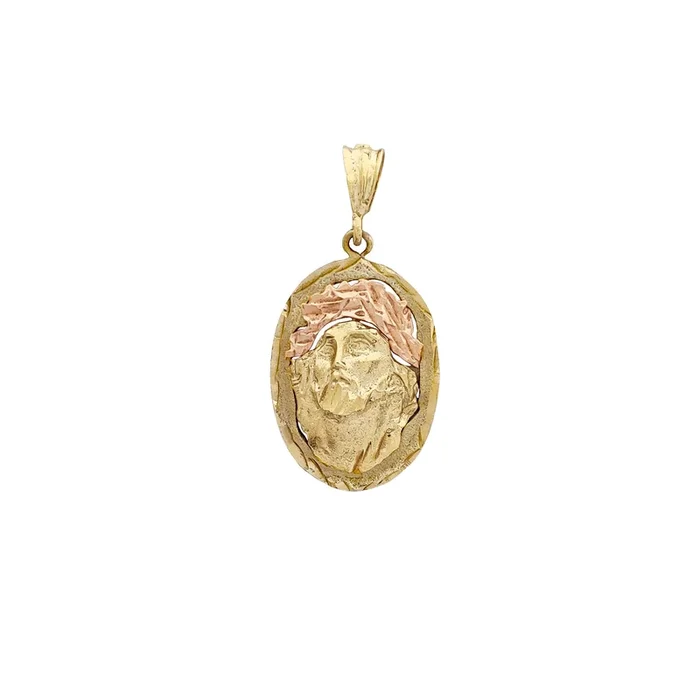 Diamond-Cut Rose Crown Jesus Medallion Pendant (14K)