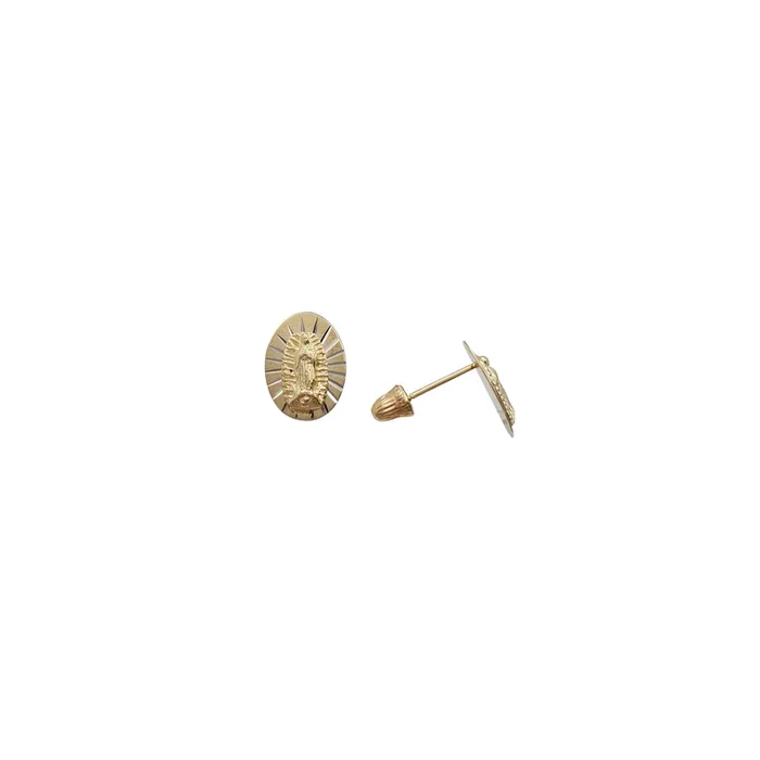Diamond-cut Virgin Mary Oval Stud Earrings (14K)