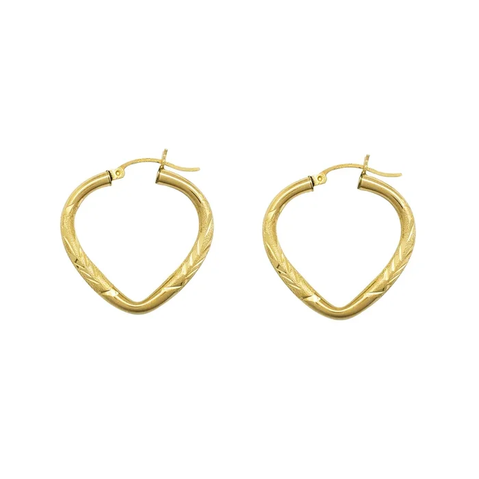 Diamond Cuts Heart Hoop Earrings (14K)