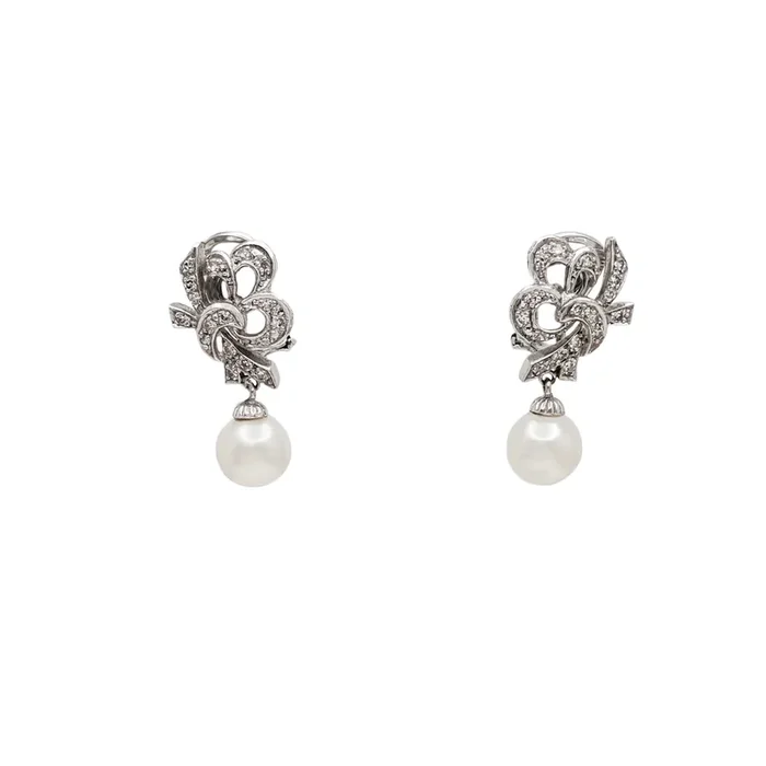 Diamond Dangling Pearl Earring (14K)
