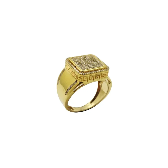 Diamond Greek Key Motif Ring (10K)
