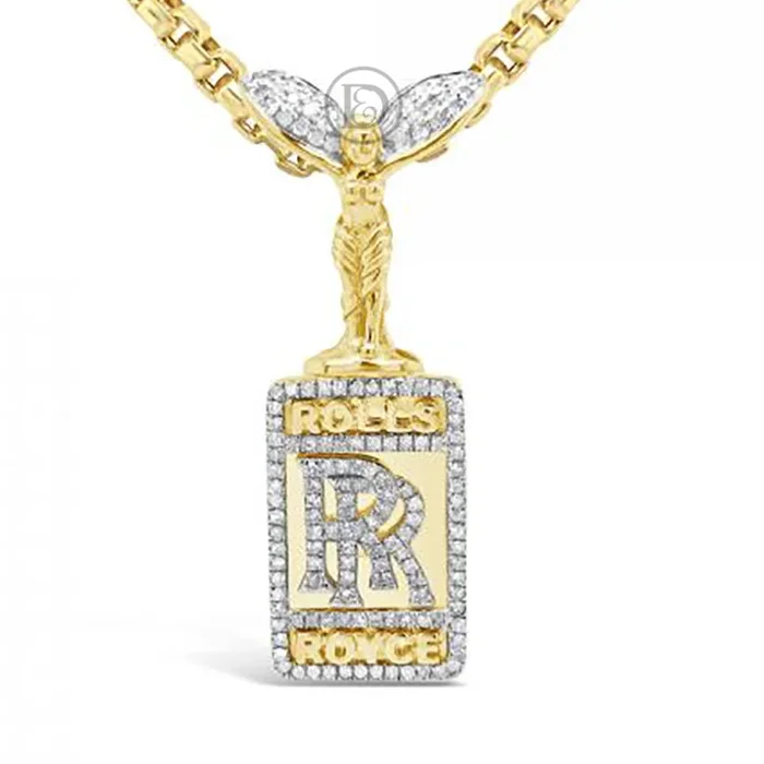 Diamond Rolls Royce Pendant .78 CTW Round Cut 10K Yellow Gold