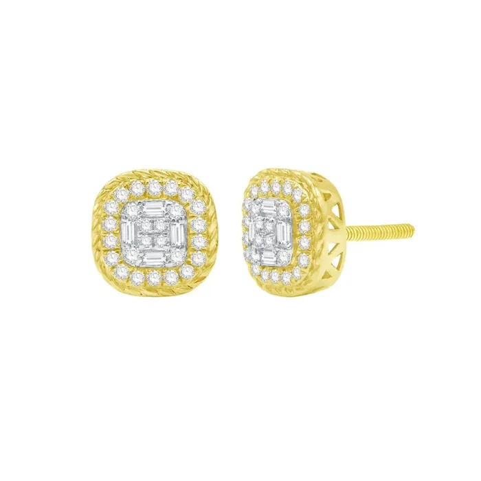 Diamond Rope Lined Square Earrings (14K)