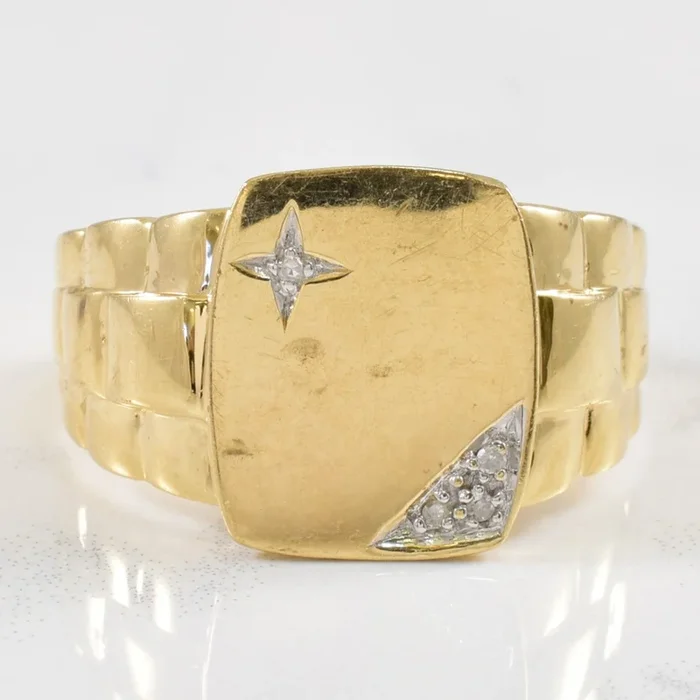 Diamond Textured Signet Ring | 0.02ctw | SZ 10.5 |